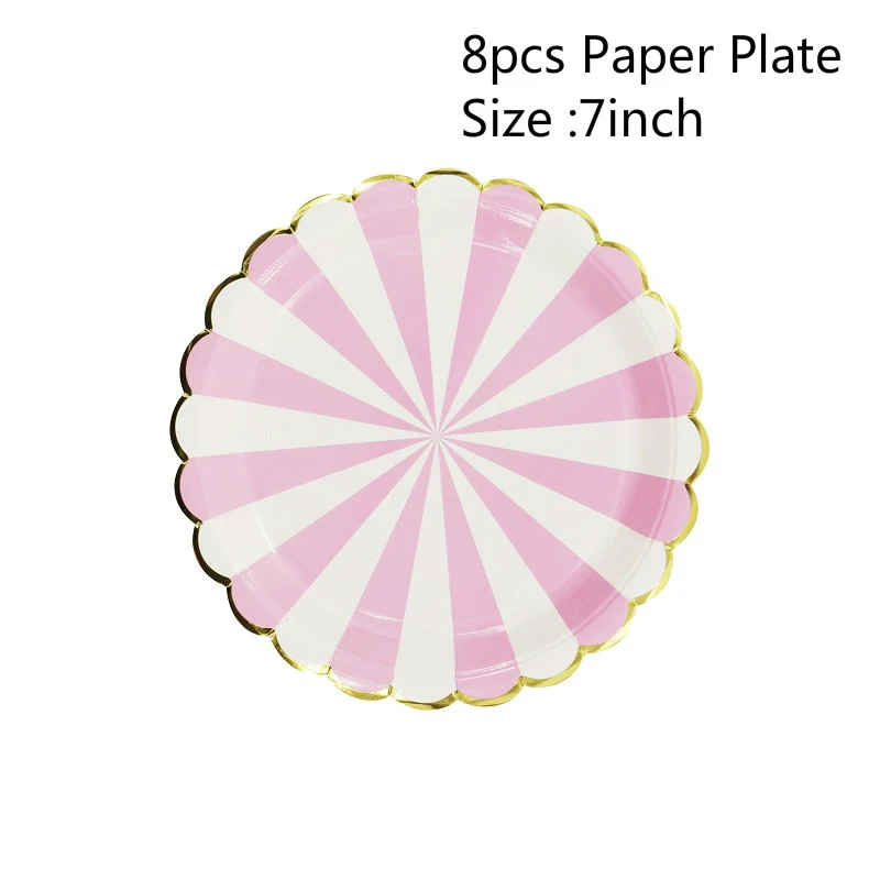Милые розовые воздушные шары Свеча «Единорог» одноразовая посуда бумажный стаканчик, тарелка для мальчиков и девочек для первого дня рождения свадьбы - Цвет: 8pcs 7in pink plate