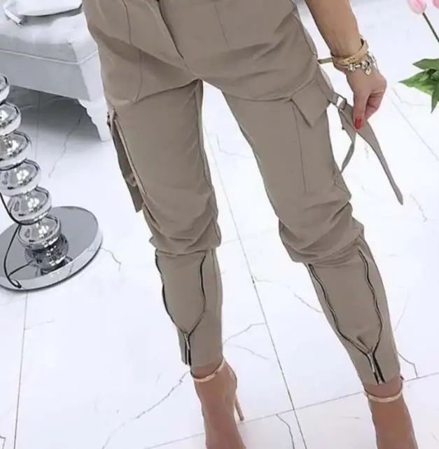 

New Women Cargo Pants Solid Color/ Plaid Printed Pattern High Waist Trousers with Big Pockets Streetwear