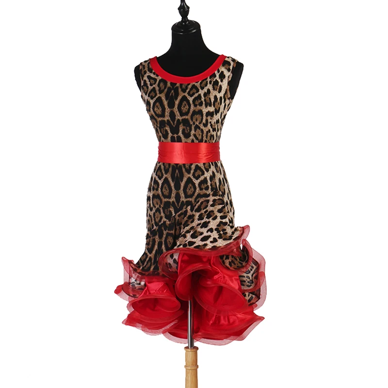 

Standard Latin Dance Skirt Women Advanced Red Leopard Tango Rumba Samba Latin Game Dress Adult Latin Competition Dancing Dresses