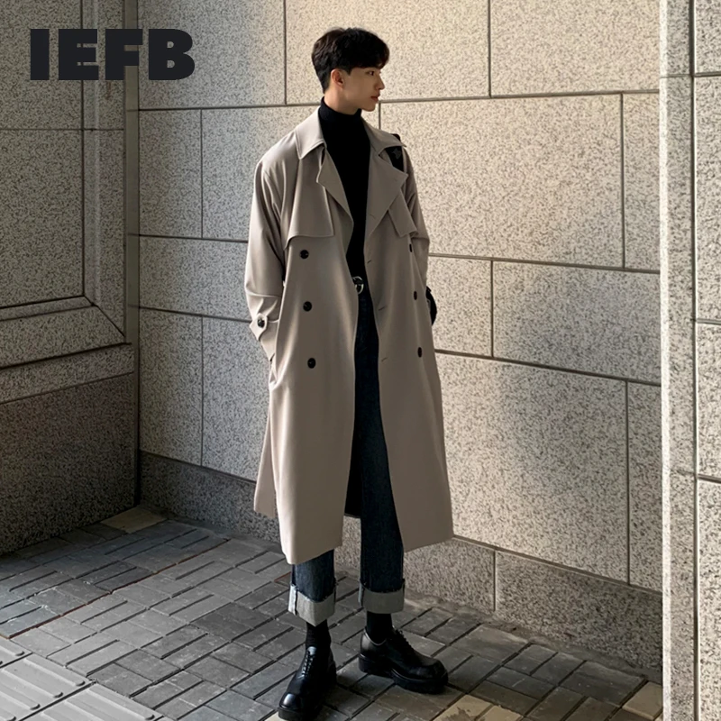 IEFB hombres mediados longitud chaqueta primavera Coreana de moda casual suelto abrigo largo no cruzado para hombre clásico trench 4250