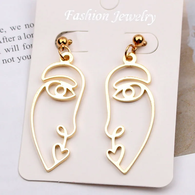 Drop Earrings Punk Style Face For Women Retro Abstract Hollow Statement Hand Metal Fashion Dangle Jewelry