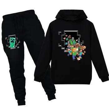 

2020Spring Autumn Cartoon Minecrafted Sweatshirt Suit Boys Long Sleeve T Shirt Children Kids Hooded +pants 2pcs Baby Boy Clothes