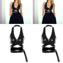Модный женский топ на бретелях из искусственной кожи, сексуальные женские топы с пряжкой, футболка, бюстье, бандаж, закрытый Топ для плавания, бикини, черный