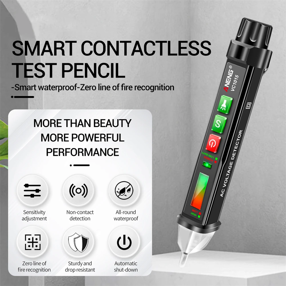 

ANENG VC1015 Smart Non-contact AC Voltage Detector Tester Meter 12-1000v Pen Style Electric Indicator LED Voltage Meter Vape Pen