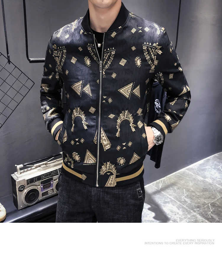 Куртка мужская одежда жаккардовая ткань Свободное пальто Мужская куртка-бомбер на молнии Повседневная Уличная Хип-хоп приталенная куртка-пилот Мужская одежда