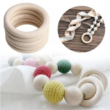 

5 Pcs/Set Baby Teething Rings Bracelets Teethers 70MM Making Necklace Smooth Wood Finish, No Splinters Or Scuffs.