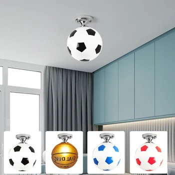 

Bedroom Football Shape LED Ceiling Light Fixture Glass Children Balcony Indoor Lighting For Kids