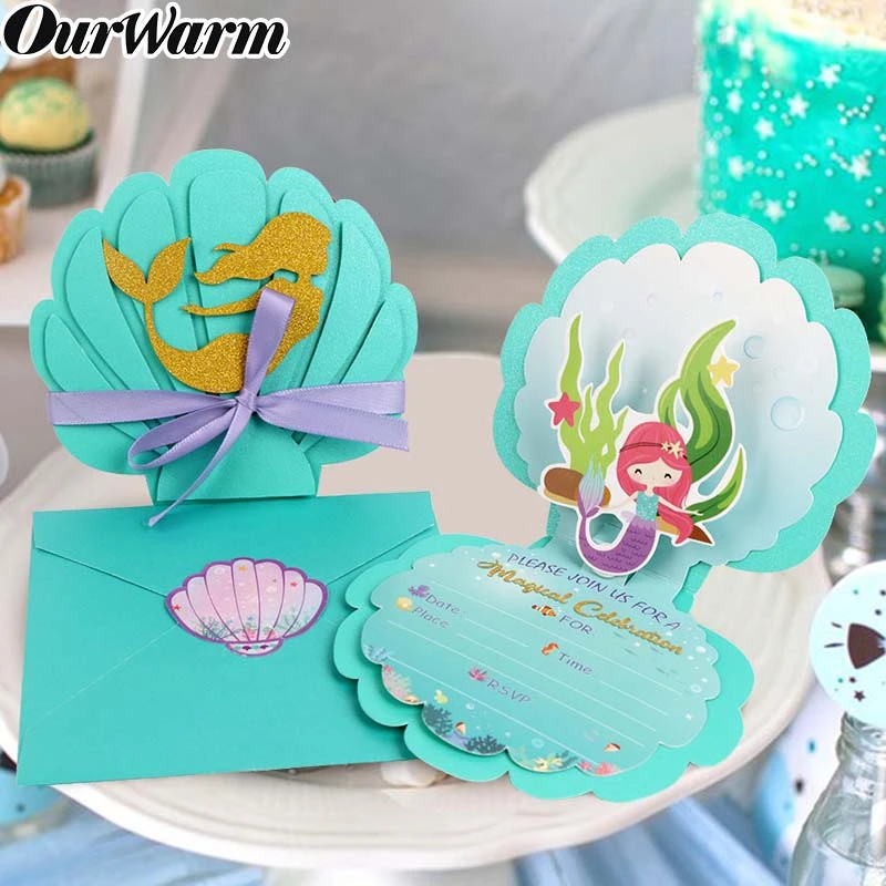 Ourwarm 6pcs Mermaid Theme Party Invitation Cards Kids Girls Birthday Invitation Baby Shower Wedding Pool Party Supplies Favors Cards Invitations Aliexpress