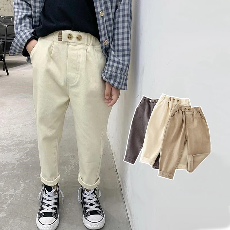  Детские штаны для мальчиков, брюки, повседневные штаны, костюм для малышей, однотонная детская одежда, хлопковый наряд на весну и осень…