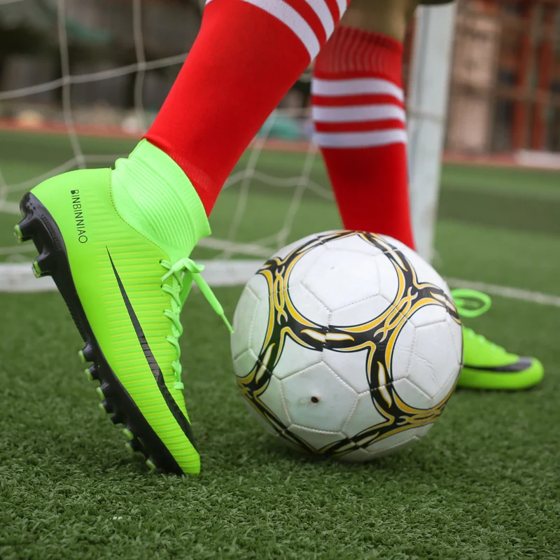 Мужские футбольные бутсы Бутсы длинные шипы TF шипы лодыжки высокие кроссовки Мягкий Крытый газон футбол в футзале обувь для мужчин