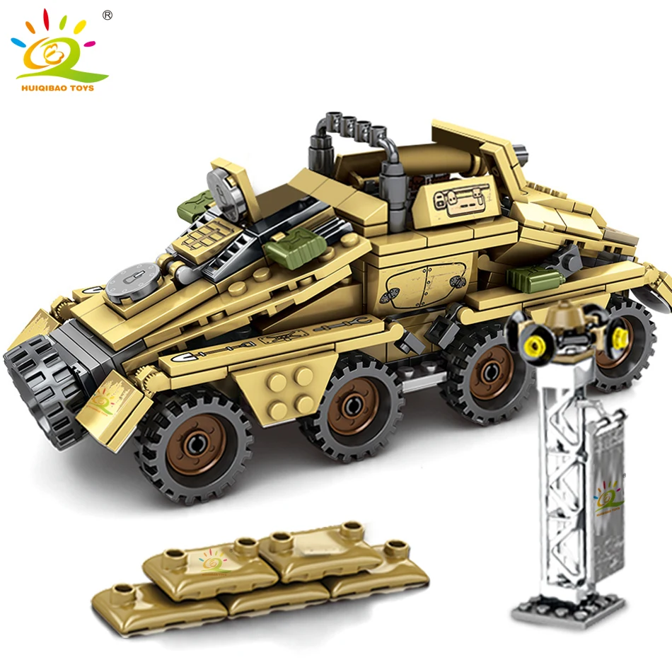 

395PCS Military WW2 Army Armored Vehicle Soldier Building Blocks legoingly Figures Weapon Germany truck Bricks Toys for Children