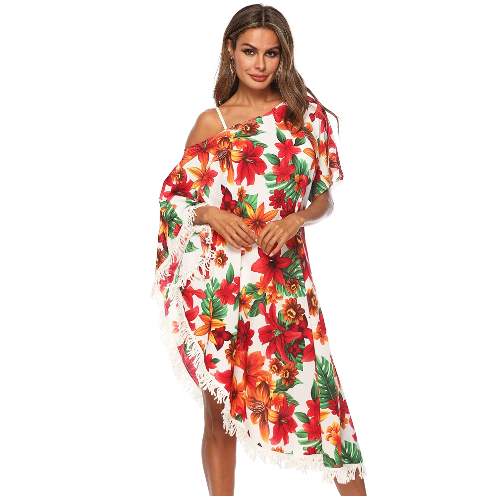 2022 New Women Bikinis Beach Cover Up White Sexy Floral Beachwear