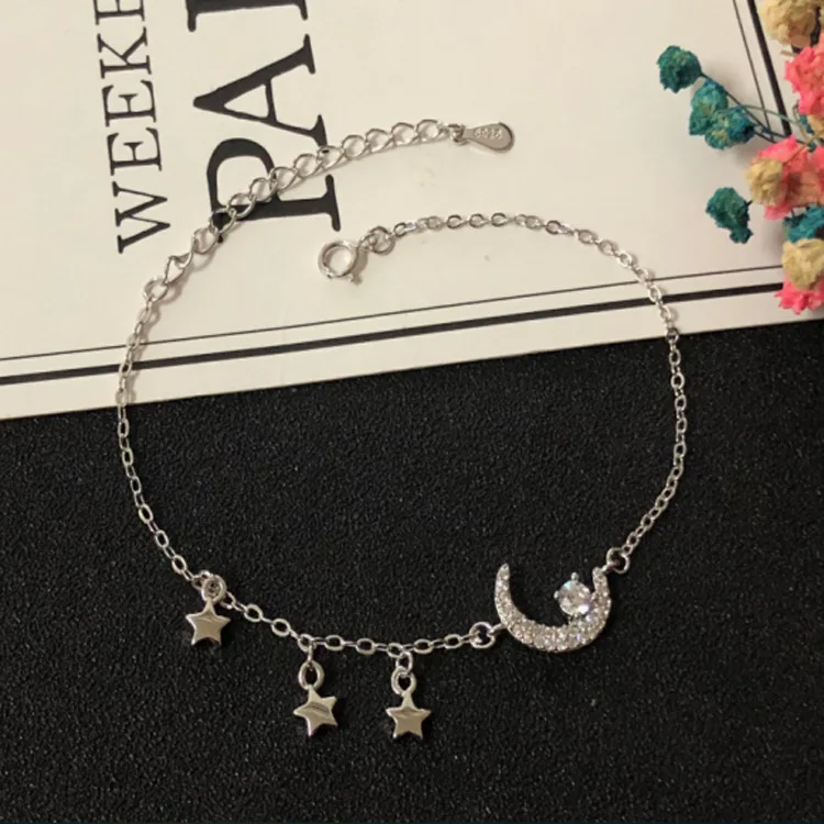 

S925 Sterling Silver Fashion Simple Star Moon Sterling Silver Bracelet