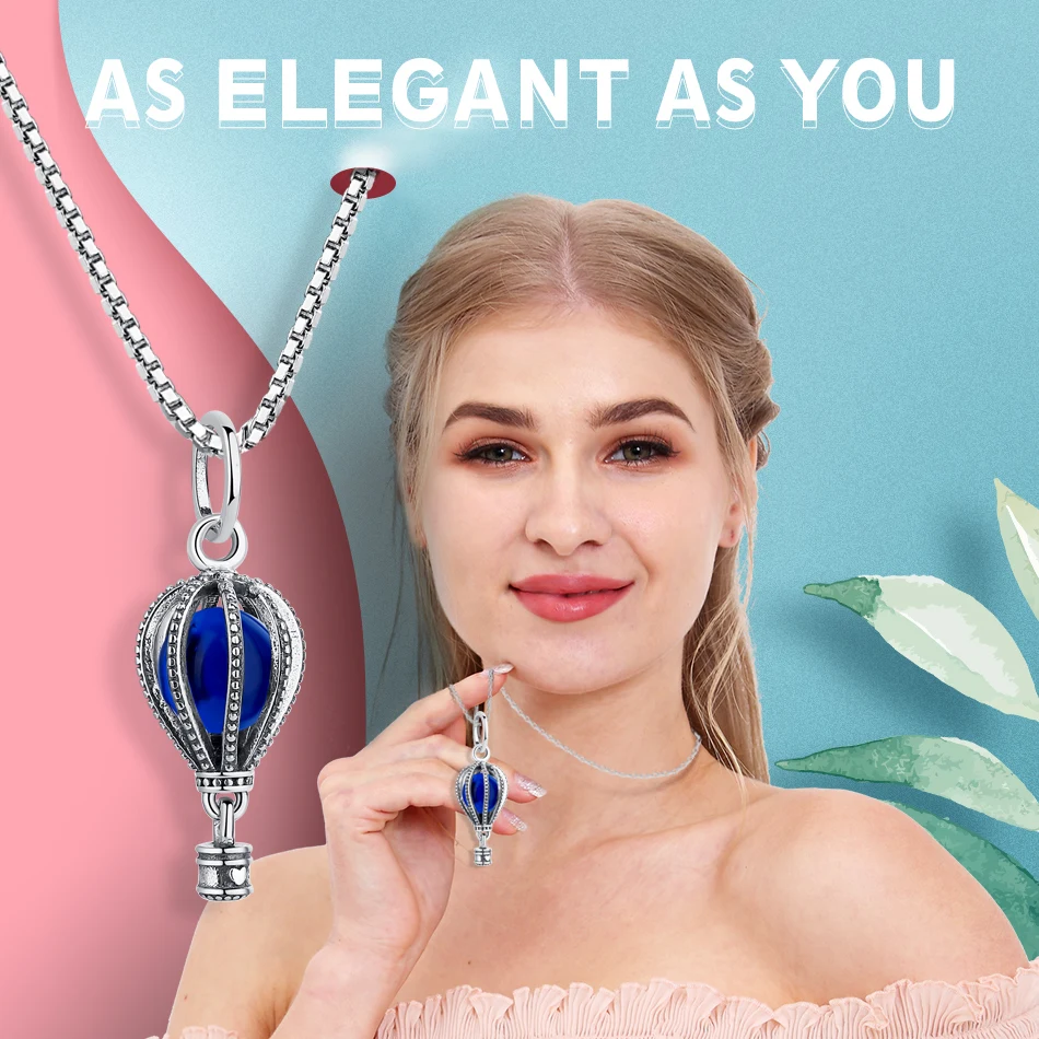 Модный браслет из стерлингового серебра 925 пробы, голубой воздушный шар, подвеска для путешествий, очаровательный браслет, ожерелье, женские свадебные подарочные украшения для помолвки