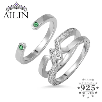 

AILIN Women Two In One Wedding Ring 925 Sterling Silver Custom Birthstone Ring Sets Gemstone Christmas Jewelry Birthday Gifts