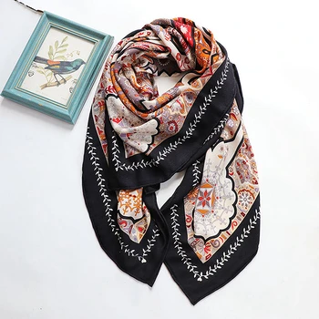 

Scarf Women Cashmere Silk Blended Printing Design Classic Rectangle 140*140cm Double Layer Elegant Scarves Neckerchief
