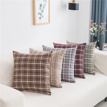 

45x45cm Classic Checked Cushion Cover Sofa Cotton Linen Plaid Throw Pillowcase Lumbar Backrest