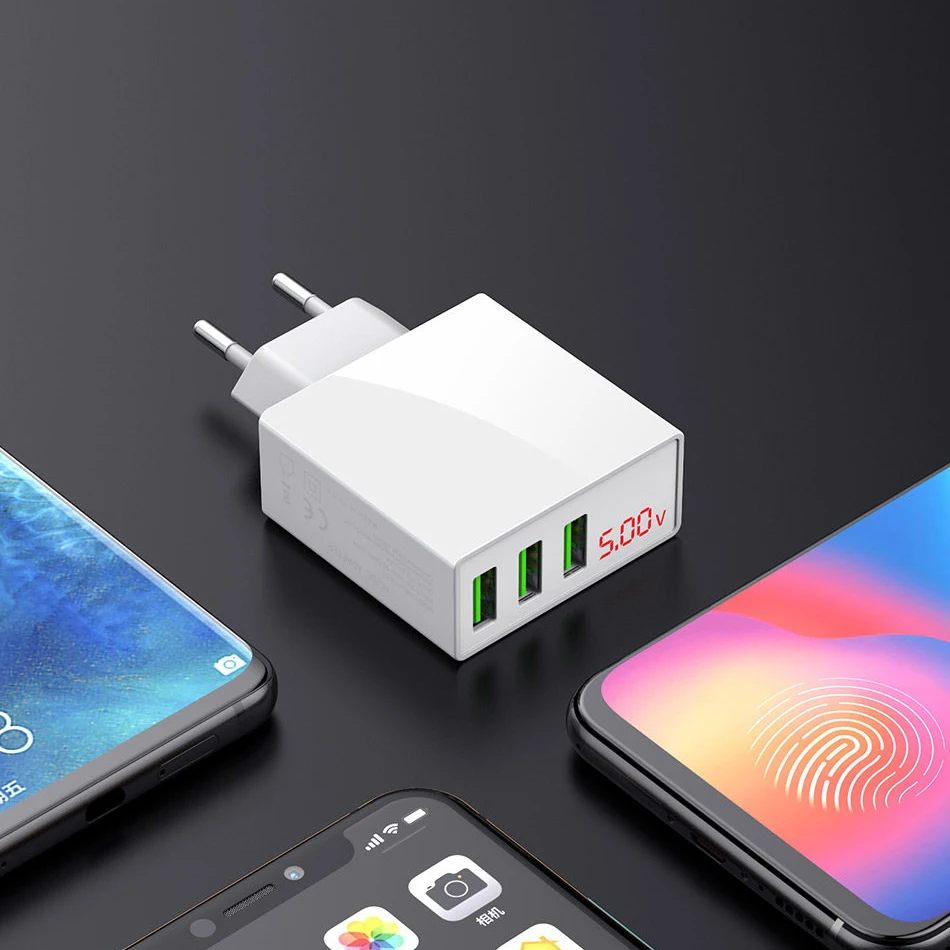 USLION 3 порта USB настенное зарядное устройство светодиодный дисплей Быстрая зарядка 3,0 быстрое зарядное устройство для samsung iPhone Xiaomi 3.1A EU US Plug USB зарядное устройство s