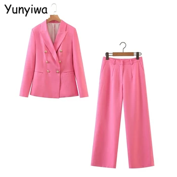 

women autumn hotpink blazer suit 2 piece set female elegant jacket ladies business blazer Pants Sets SL551