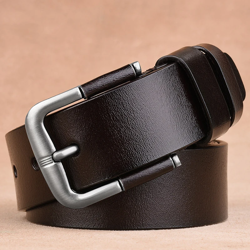 C-000510 Hi-Tie дизайнерский винтажный джинсовый ремень с пряжкой, ремни для мужчин, роскошные мужские ремни из натуральной коровьей кожи коричневого цвета - Цвет: C-000510