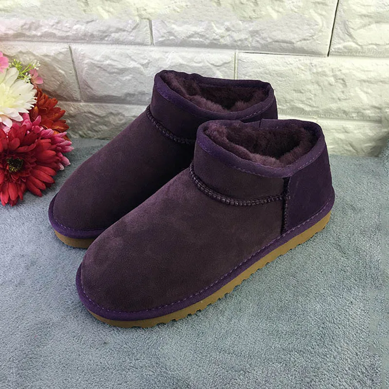 Модные дизайнерские женские зимние ботинки; теплые зимние ботинки из натуральной овечьей кожи; натуральный мех; женские ботильоны; нескользящая обувь - Цвет: Grape Purple