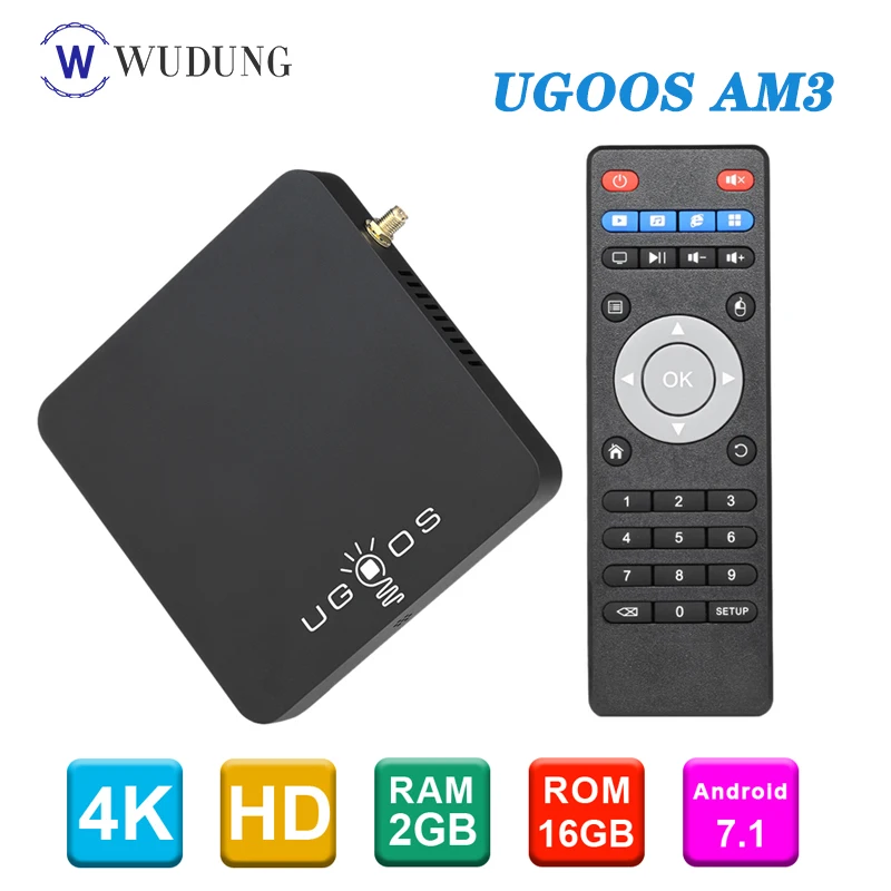 Android 7 1 Smart TV Box UGOOS AM3 2 ГБ и 16 Гб Восьмиядерный процессор Amlogic S912 4G/5G двойной WiFi 4K HD