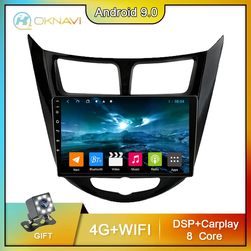 

OKNAVI 4G+64G Car Radio Multimedia Player For Hyundai Solaris 2010-2016 Smart Stereo Android 9.0 2 din Navigation Wifi No DVD