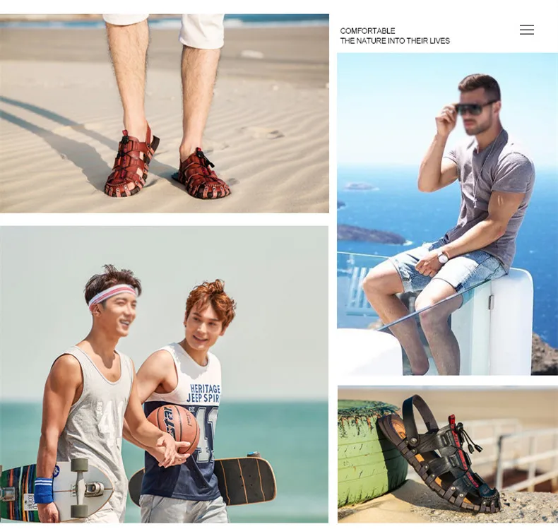 UEXIA Casual Men Soft Sandals Comfortable Men Summer Leather Sandals Men Roman Outdoor Beach Shoes Footwear Sandalias Big Size