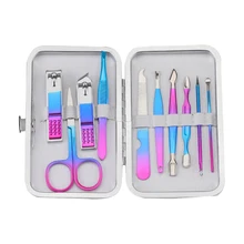 

10 in 1 Rainbow Manicure Nail Kits Stainless Steel Dead Skin Remover Manicure cleaner Care nails art tool All for manicure set