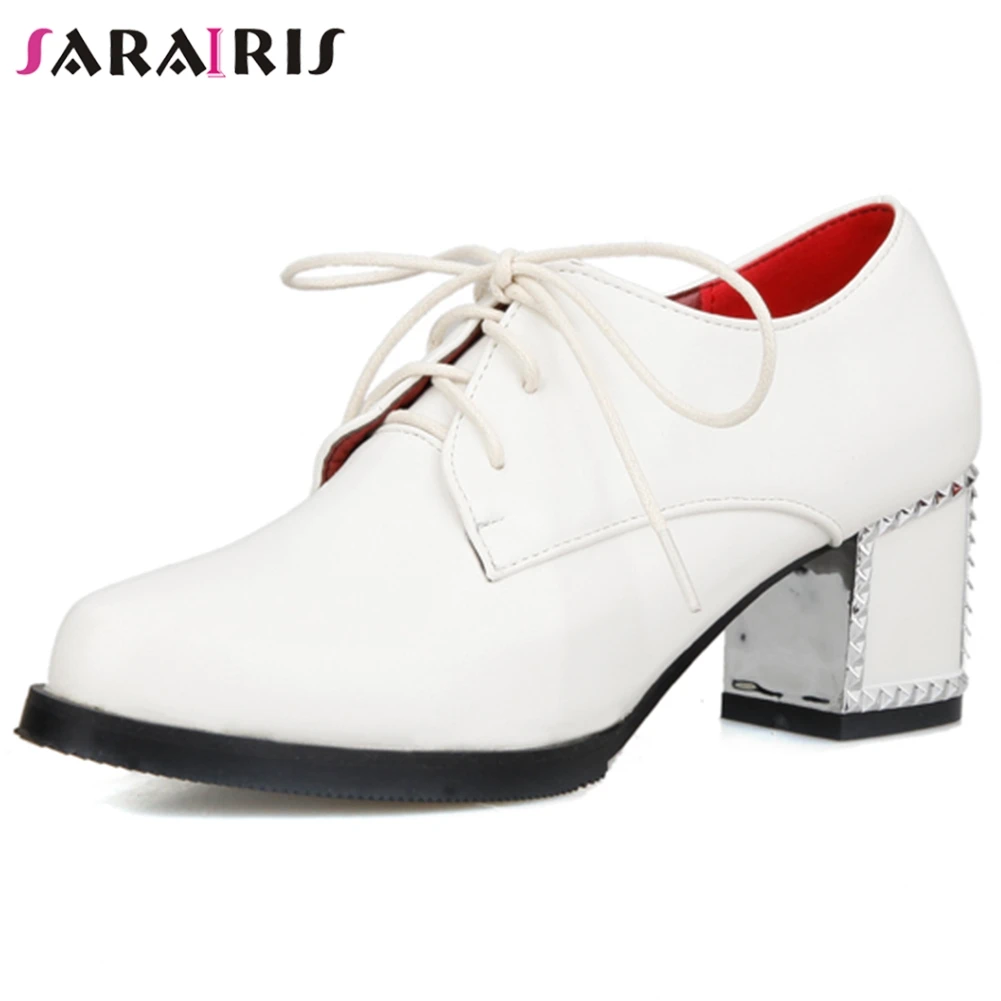 

SARAIRIS Female Office Mature lace-up Pumps High Chunky Heels Pumps Women Spring Solid Dress Platform Shoes Woman