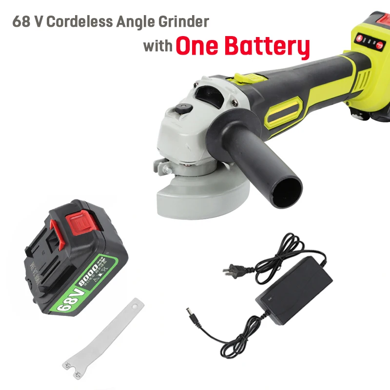 One battery 68VF 10000 об/мин Беспроводная угловая шлифовальная машина бесщеточный полировщик шлифовальный металлический резак 8000 мАч аккумулятор Перезаряжаемый электроинструмент - Цвет: One battery