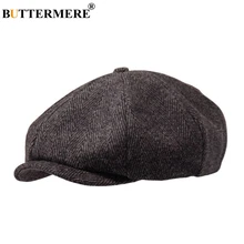 BUTTERMERE Newsboys Baret Visgraat Mannen Platte Caps Wol Casual Winter Tweed Vrouwelijke Engeland Stijl Klassieke Achthoekige Hoeden En Cap(China)