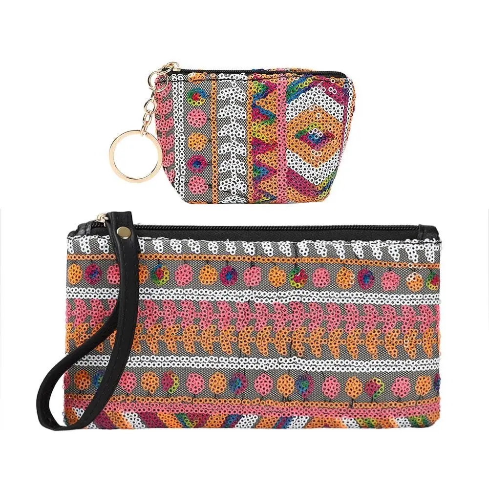 

Boho Printing Coin Purse Women Wallet Card Holder PU Leather Ladies Weaving Clutch