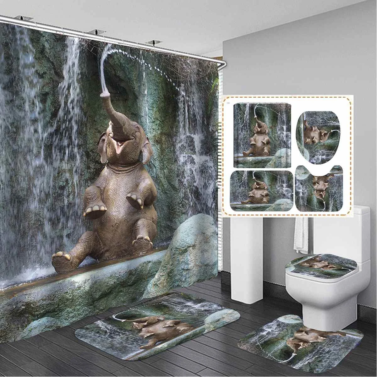 180x180 см Животные Слон занавески для душа 3D печать ткань ванная комната шторы Набор ковриков для ванной коврик для туалета украшение дома