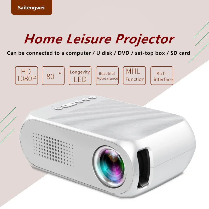 

LED Projector Built-in Battery 600 lumen 3.5mm Audio 320x240 Pixels YG-320 HDMI USB Mini Projector Home Media Player Home HD