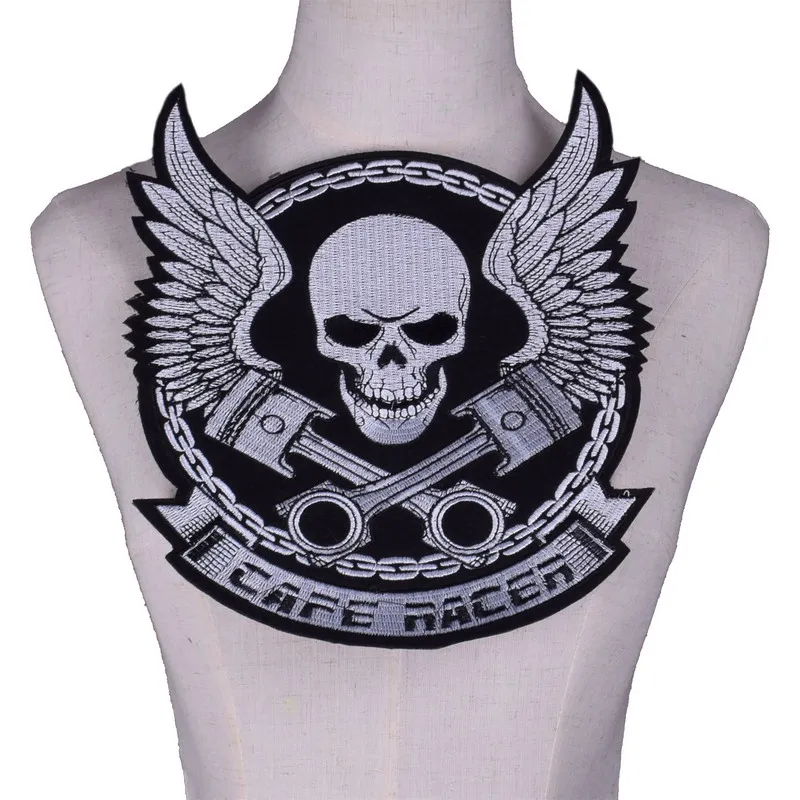 Big Punk Skull Patch Iron Biker Morale Wings Back Patch Badge Large Embroidery Patches for Clothes Jacket Jeans Applique NL210 