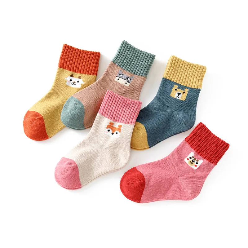 5 Pairs/Lot Autumn Winter Warm Children Socks girls boys cartoon cotton mid socks baby kids stripe sports 1-12 Years kids socks