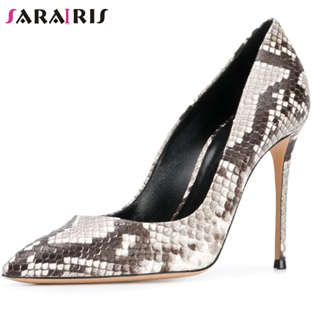 

SARAIRIS Brand Fasion Girl 2020 Casual Office Pumps Pumps Women Snake Print Slip On Shallow High Heel Shoes Woman
