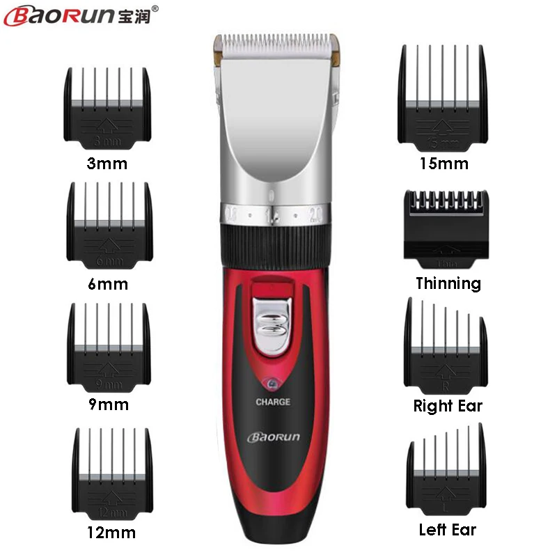 BaoRun Professional Clipper Hair Trimmer Men Electric Cutter Hair Cutting Machine Haircut For Barber Ceramic Blade Nozzles 15mm