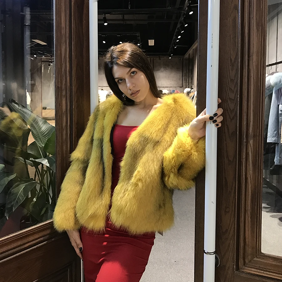 

EIFURKOP 2019 New Real Fox Fur Coat Long Sleeves V-neck Women Natural Fox Fur Jacket Short Style Slim Winter Genuine Fur Jacket