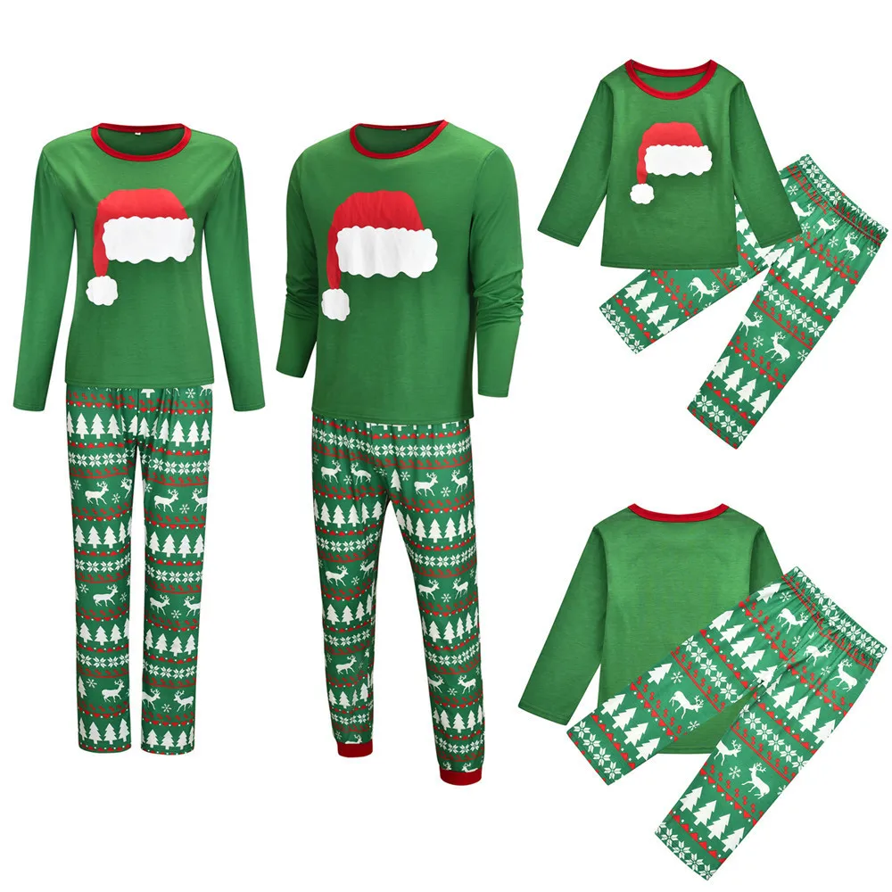 

Family Christmas Pajamas Sets Mother Father Daughter Son Hat Print Sleepwear Mom Dad And Me Homewear Family Look Clothes