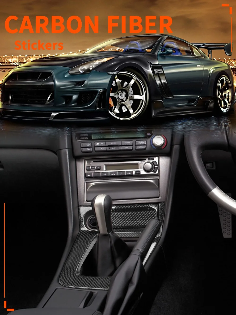 For Nissan Skyline GTR R34 V·Spec BNR34 Central Control Gearbox Gear Shift Knob Panel Surround Dry Carbon Fiber Car Modified