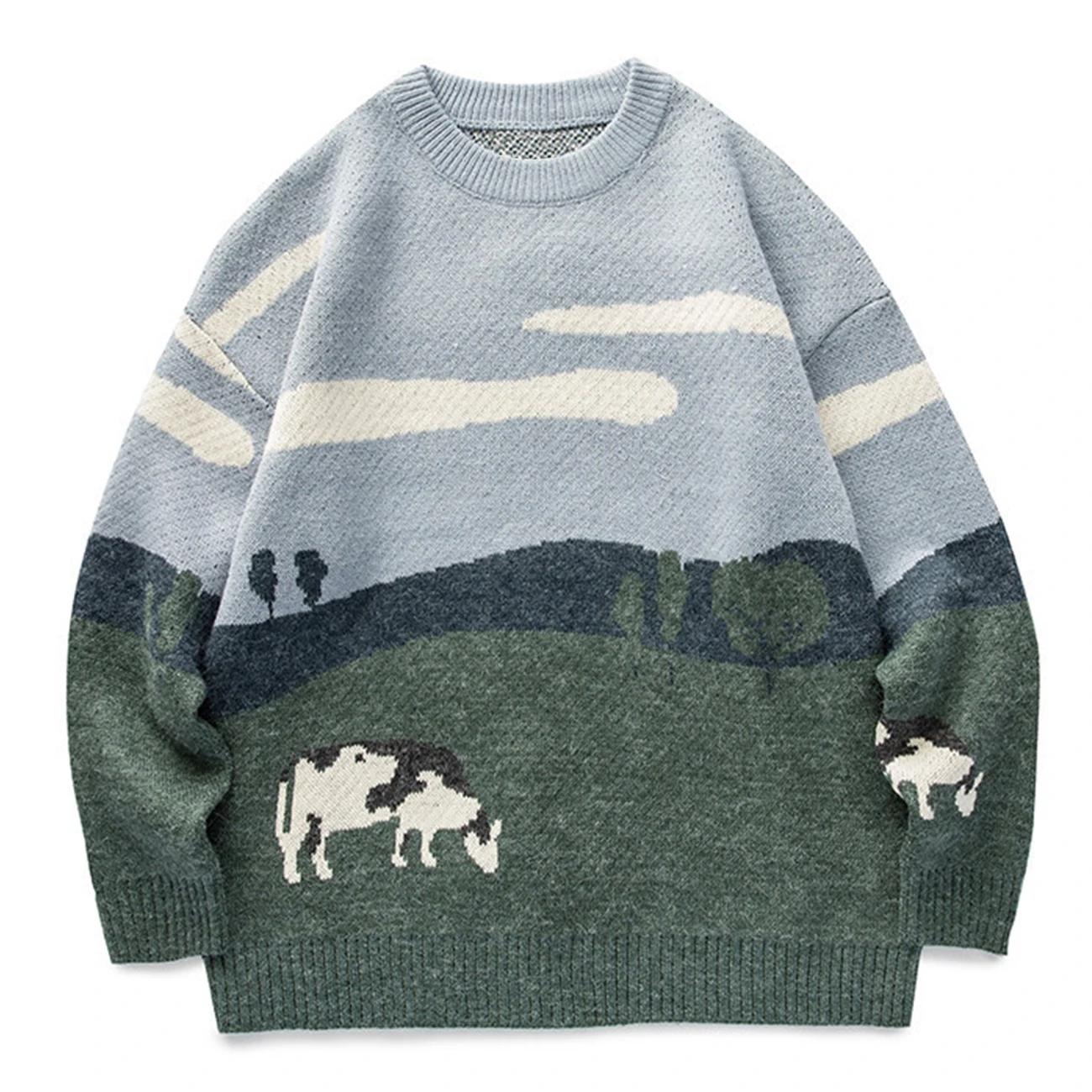 Knitted Sweater Pullover Streetwear Harajuku Vintage Korean Couple Men Casual O-Neck