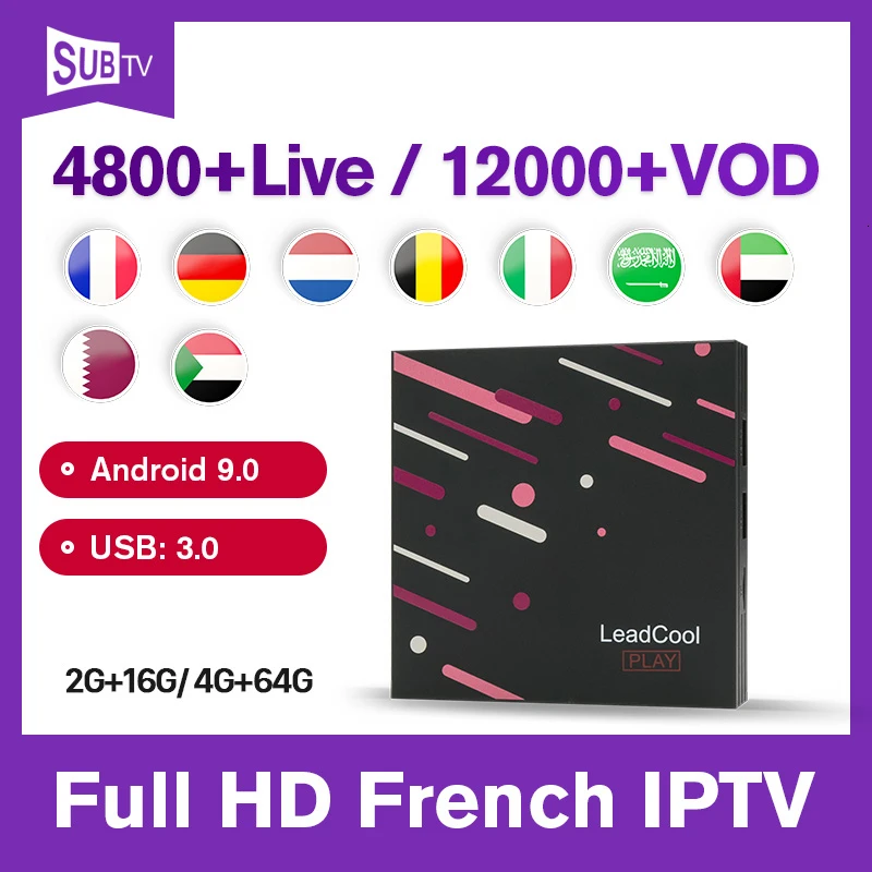 

Leadcool Play SUBTV Android 9.0 France IPTV Germany box RK3318 4K 1 Year IPTV Subscription IPTV Spain Finland Belgium IPTV Box