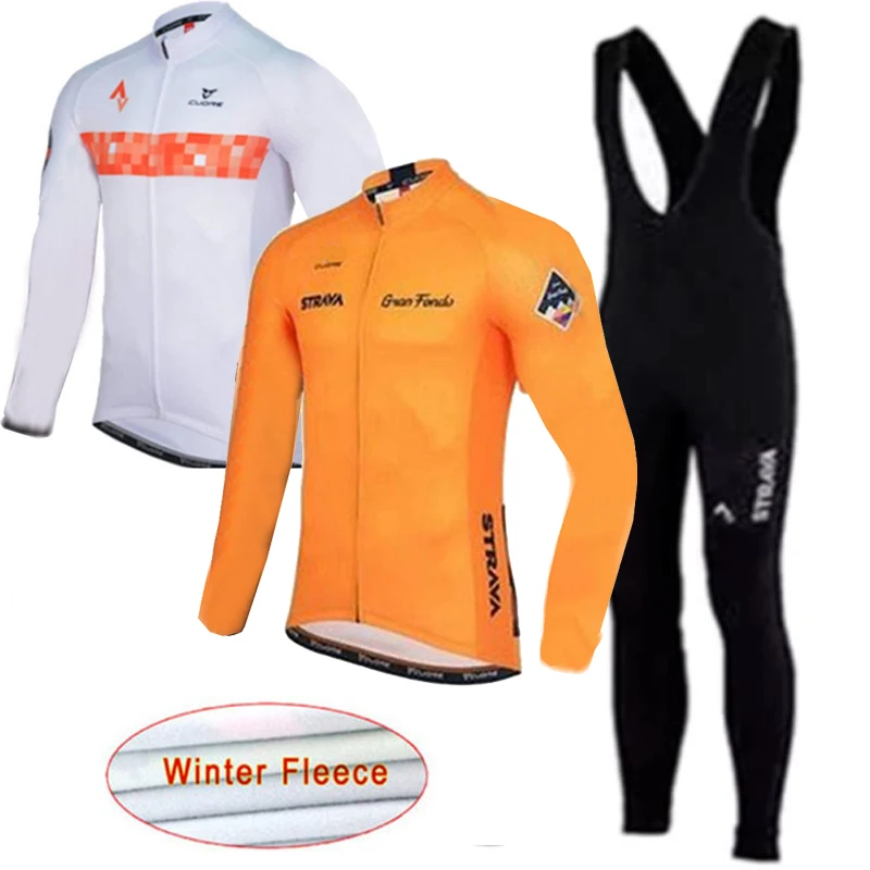 

Strava Cycling Jersey Winter Thermal Fleece Long Sleeve Set 16D GEL Bib Pants Maillot Ropa ciclismo Hombre Bicycle Bike Clothing