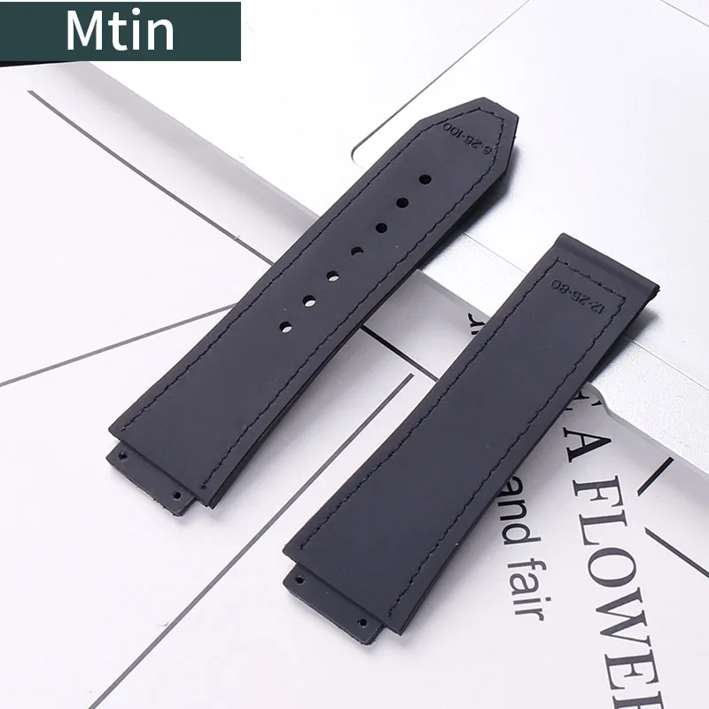 Genuine Leather Strap Men's Watch Accessories For Hublot Watch Band 19mmx25mmOutdoor Sports Rubber Strap Ladies Wristband Buckle