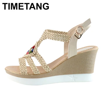 

TIMETANGOpen Toe Fashion Solid Platform Wedges Sandals Women Basic Buckle Strap Ladies Shoes High Front Rear Strap Summer Sandal