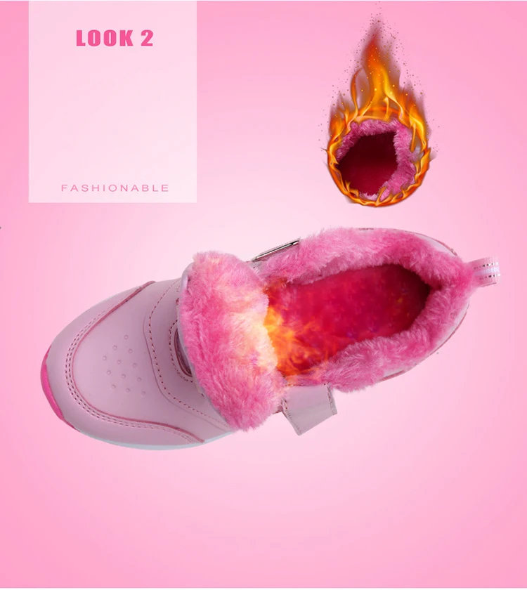 Winter New Girls Sneakers Plus Velvet Thickening Warm Children Sports Shoes Slip Leather Kids Sneakers School Running Shoes