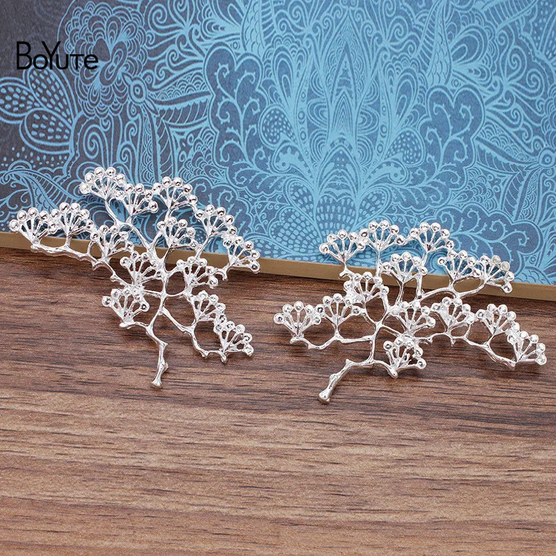 Silver Plated BoYuTe(20 шт./лот) 66*53 мм сосновая ветка металлический сплав материалы Diy ручной работы аксессуары для волос - Цвет: Silver Plated