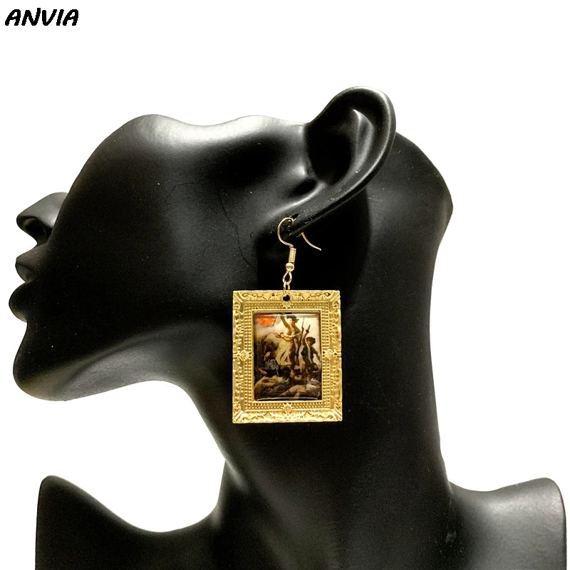 Популярные Mona Lisa Винтажные висячие серьги для женщин Vermeer известные аксессуары для рисования барокко преувеличенные Висячие вечерние серьги